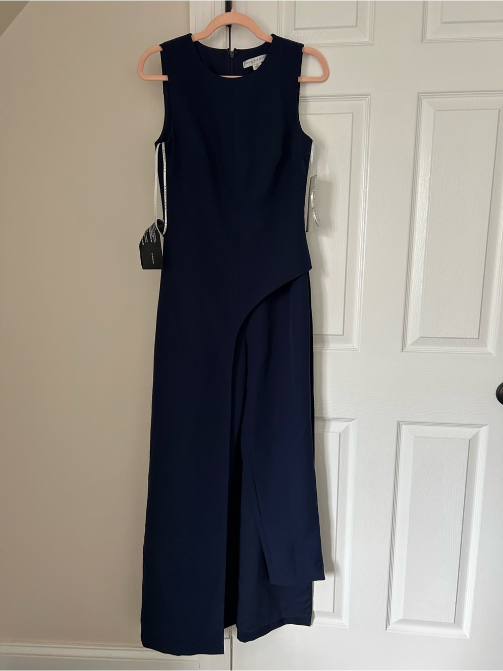 Kay Unger Navy Asymmetrical Wide Leg Jumpsuit NWT $328